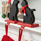 Glitzhome Cat and Dog Christmas Stocking Holders, Set of 2 Wooden/Metal Fireplace Mantel Holiday Decor Pet-Themed Sock Hangers with Scarf & Hat Design - Image 4