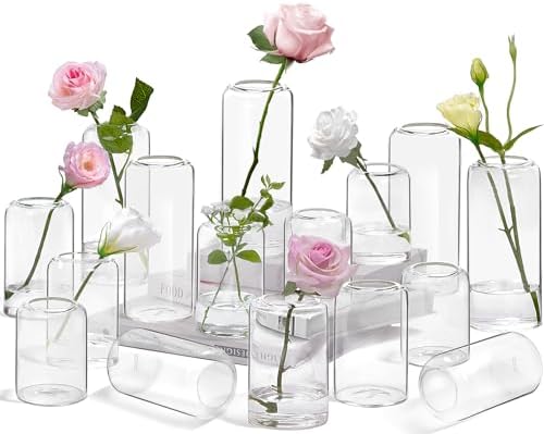 ZENS Bud Vases in Bulk Set of 16, Modern Small Glass Vases for Flower Clear Bud Vases for Wedding Centerpiece, Modern Blown Small Vase for Flowers, Wedding Party Events Decorative Home Decor by ZENSLIFESTYLE