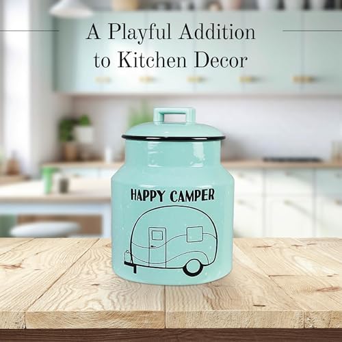Young's Inc. Ceramic Cookie Jar - Cute Kitchen Counter Storage Canister with Lid - Perfect for Cookies, Coffee, Tea, Candy, Dog Treats, and More - Happy Camper - Mint - Image 4
