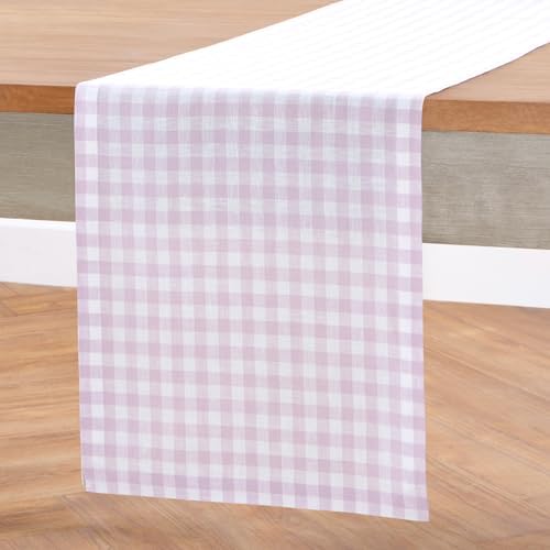 Solino Home 100% Pure Linen Table Runner Lilac, Gingham Check 14 x 90 in - Image 2