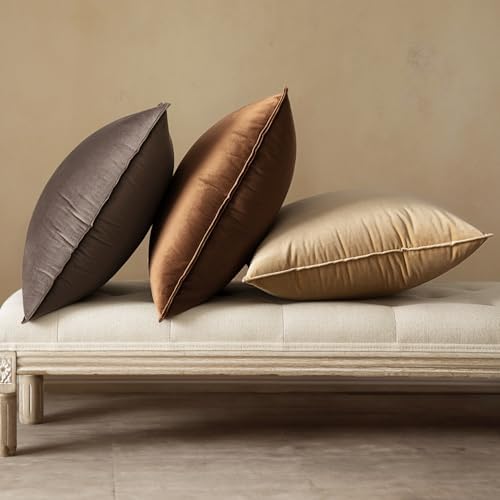 MIULEE Decorative Brown Velvet Euro Sham Throw Pillow Covers 26x26 Inch - Image 5