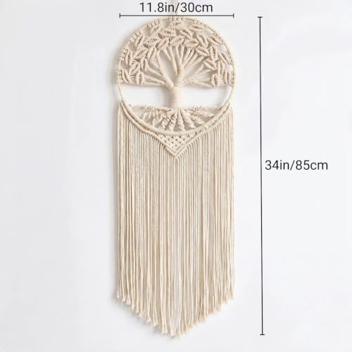 Sylfaen Tree of Life Macrame Wall Hanging - Boho Handmade Woven Tapestry - Dream Catcher Wall Decor Art Living Room - Macrame Tapestry Boho Decor for Bedroom (Beige) - Image 2