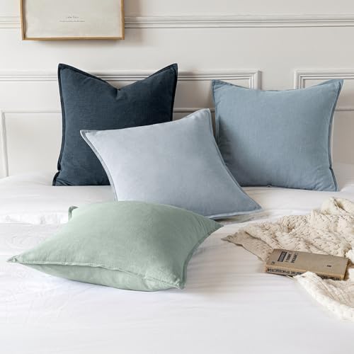 MIULEE Decorative Linen Euro Sham Pillow Covers 26x26 Blue Grey - Image 5