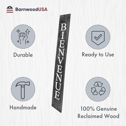 BARNWOODUSA French Wooden Welcome Sign, 5-Foot, Weathered Grey - French - Image 6
