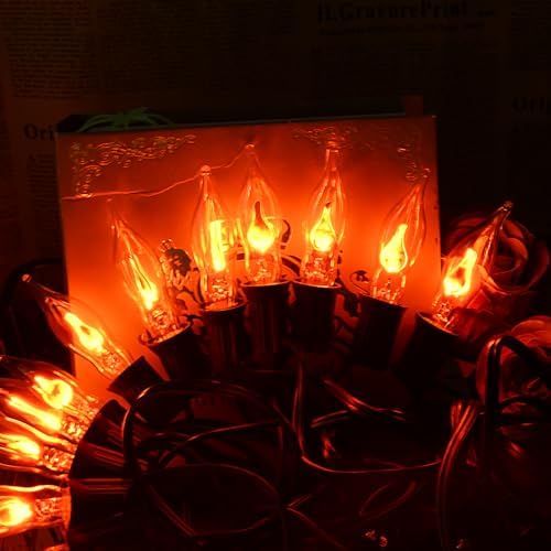 27.8Ft Halloween Flickering Flame String Lights Fake Flame Flickering String Lights with 25+4Pcs C18 Flame Light Bulbs, for Home Mantel Party Indoor Outdoor Fall Halloween Decorations, 1W - Image 3