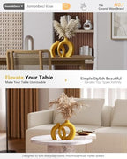 Set of 2 Yellow Ceramic Vases for Home Decor Accents - Unique Hollow Donut Artistic Design Mid-Century Modern Eclectic Style Decorative Vases for Shelf, Mantel, Entryway Table Decor (Matte Yellow) - Image 7
