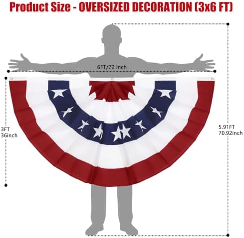 3PCS 3x6 Ft American Pleated Fan Flag, Patriotic Half Fan Bunting Flag - Image 2