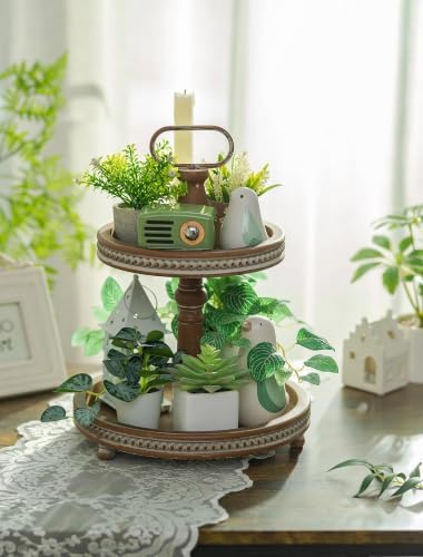 Hanobe 2 Tiered Decorative Trays Stand Boho Coffee Table Decor - Image 6