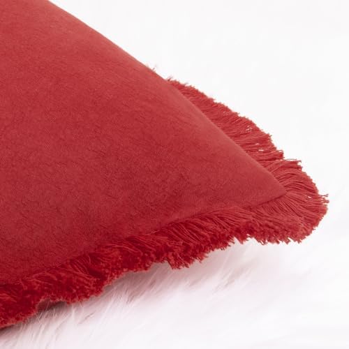 ZWJD Red Pillow Covers 22x22 Set of 2 Throw Pillows with Fringe, Chic Cotton Decorative Square Cushion Covers for Sofa, Couch, Bed, Living Room, Farmhouse, Boho Decor - Image 6