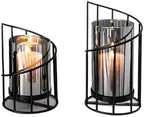 Metal Wire Candle Holder Set with Glass Inserts, Gold and Black Decorative Tea Light Holders, 2 Piece Set, 16cm and 20cm by AvenithPersonalCare