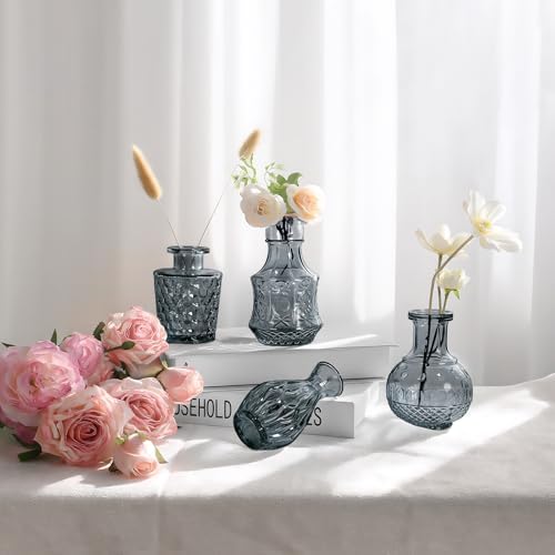 Small Glass Vase Set of 12, Grey Bud Vases for Centerpiece Table Decorations, Boho Vintage Flower Vases in Bulk, Mini Vase Decorative for Wedding Party Baby Shower Birthday Home Decor - Image 4