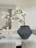 Briful Large Rustic Ceramic Vase with Distressed Finish, 8.2'' Tall Wide-Belly Decorative Flower Vases with Felt Pads, Retro Style Pottery for Home Decor, Table Centerpiece, Black - Image 2