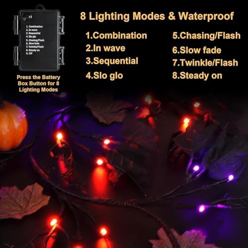 9 FT 72 LED Willow Vine Twig Decor Black Halloween Garland with Orange & Purple Lights, 8 Modes & Timer Waterproof Battery Operated for Home Fireplace Mantle Wall Office Indoor Halloween Decorations - Image 5