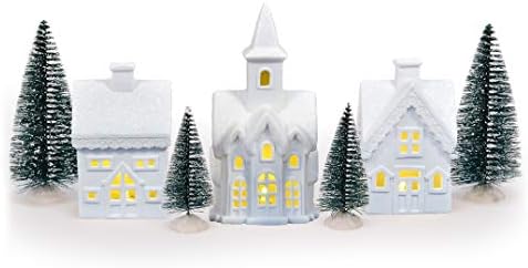 Mark Feldstein White Porcelain Christmas Village Figurines, 7 Pc, 5 in by MarkFeldsteinAssociates