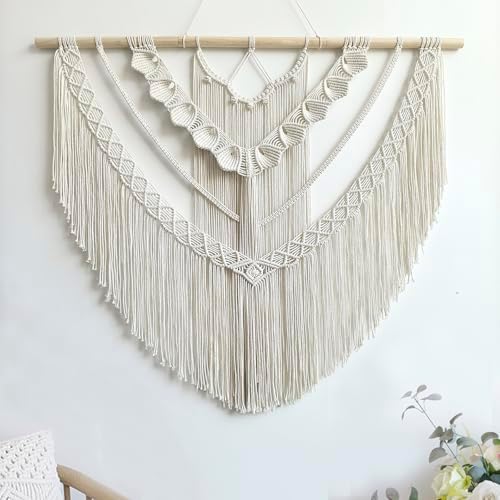 Achart Macrame Wall Hanging Large- Boho Wall Decor- large wall art- Wall Decor Living Room- Macrame Tapestry Boho Decor for Bedroom (Beige-Shells) by Achart