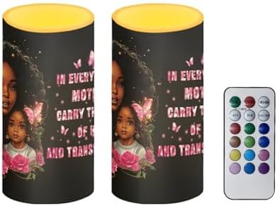 Gift for Mom Battery Powered Candles with Remote and Timer African Mother Daughter Decorations LED Flameless Flickering Candles for Indoor Gifts Holiday Decor Home Party Festival Set of 2 - Image 2