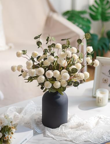 BLOSMON Fake Mum Flowers in Vase, White Dining Table Centerpiece Decor - Image 5