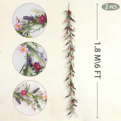 idyllic 6ft 2PCS Spring Pink Lavender Vine Garland Artificial Flower Decor for Front Door Mantel Table Stair Railing Window Porch Indoor Outdoor Home Decor - Image 3