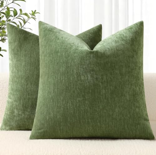 decorUhome Soft Chenille Olive Green Throw Pillow Covers 24X24 Set of 2 by decorUhome