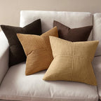 MIULEE Boho Decorative Throw Pillow Covers 20x20 Set of 4 Farmhouse Neutral Cushion Cases Gradient Corduroy Pillow Cases Modern Soft Corduroy Patchwork Home Decor for Couch Sofa Bedroom Camel Brown - Image 3