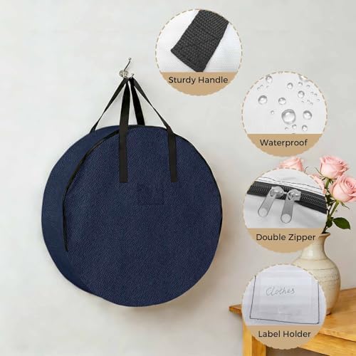 30 Inch Round Storage Bag 2 Pack,Modern Navy Blue Cowhide Waterproof Wreath Storage Container with Handles&Zipper Classic Leather Texture Closet Organizer Bags Garland Box - Image 5