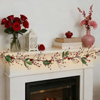DR.DUDU Valentines Day 6 Ft Garland with Lights, Twig Garland with Pink Heart Roses and Berry Valentines Decor for Home Mantel - Image 4