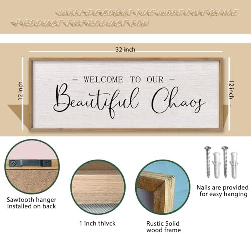 comurdyo Welcome To Our Beautiful Chaos Sign 32"X12", Wood - Image 2