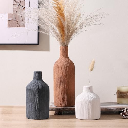 Ceramic Vase Set, 3Pcs Flower Vases for Modern Boho Farmhouse Decor, Decorative Vases for Pampas Grass & Dried Flowers, Distressed Finish - Image 4