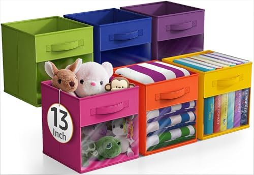 Sorbus 6-Pack Fabric Storage Cubes (13 Inch, Bright Rainbow with Window) by Sorbus