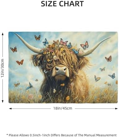 Farmhouse Highland Cow Placemats Set of 6 Rustic Animal Table Mats Farm Butterfly Place Mats Decor Imitation Linen Heat Resistant Tablecloth for Dining Decoration Kitchen Party Restaurants 12''x18'' - Image 6