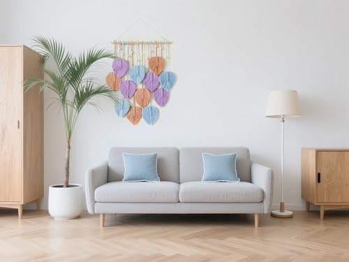 VEKALON Macrame Art Tapestry - Small Boho Chic Woven Wall Hanging Decor for Living Room, Modern Bohemian Leaf-Shaped Decorations for Apartment, Home, and Bedroom(Colorful) - Image 4