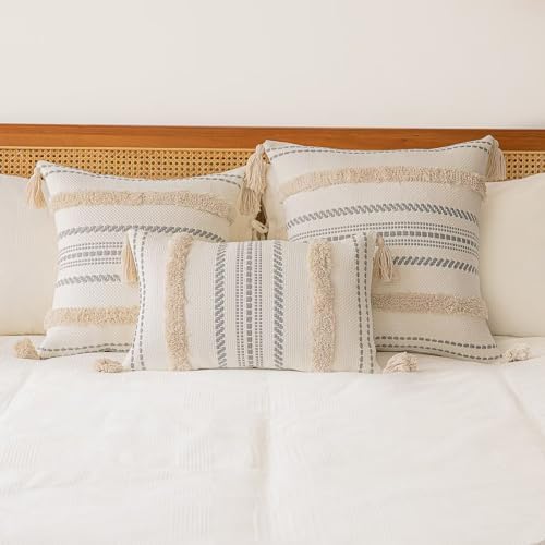 BUIOVBEY Boho Throw Pillow Covers Woven Tufted Pillow Cases with Tassels - Image 5