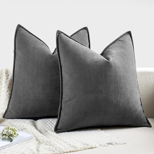 MIULEE Pack of 2 Dark Grey Decorative Chenille Pillow Covers 20x20 Inch - Image 6