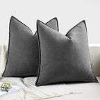 MIULEE Pack of 2 Dark Grey Euro Shams Chenille Pillow Covers 22x22 Inch - Image 6
