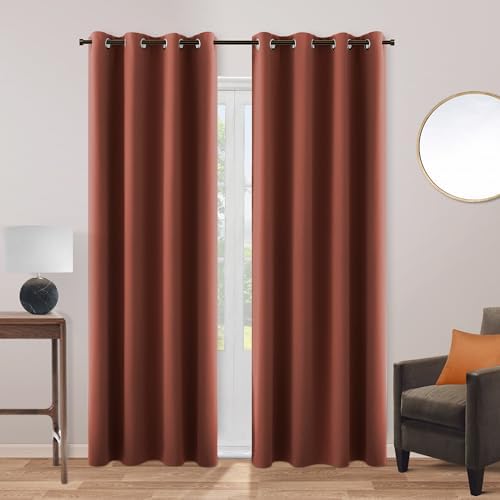 KOUFALL Thermal Curtains for Winter Insulated,Floor Length Curtain Black Out 96 Inch Long 2 Panels Set Blackout Warm Keep Cold Out Curtains for Living Room Bedroom Terracotta Rust Brick Red by KOUFALL