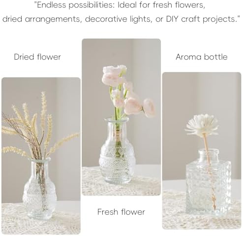 Glass Bud Vases Set of 16 - Assorted Small Mini Glass Vases for Flowers, Crystal Vintage Vase Set, Bulk Centerpieces for Table Décor, Wedding, Home and Events (Clear, 16 Pcs) - Image 5