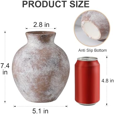 Ceramic Flower Vase Home Decor, 7.4 in Farmhouse Table Vase Retro Vintage Living Room Kitchen Bedroom Decoration Pottery Decorative Vases for Flowers Shelf Office Coffee Desk Dining Entryway, Classic - Image 6