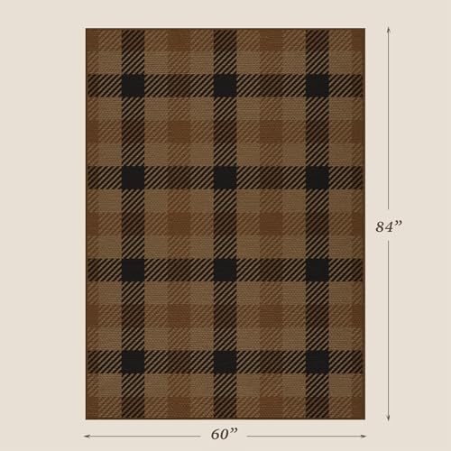 JTJ Easy Jute Outdoor Rug 5x7, Black & Brown Plaid, Washable - Image 2