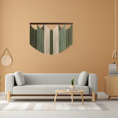 Tie-Dye Macrame Wall Hanging Large Dip Dye Yarn Tapestry Home Boho Wall Decor Ombre Art Headboard Bedroom Living Room Apartment Birthday Gift Xmas,Green with Beige - Image 4