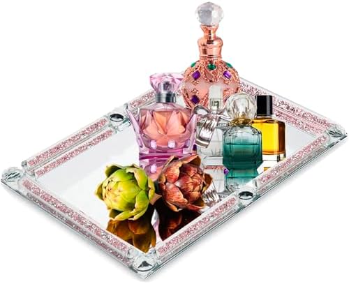 Large Crystal Tray, 15.7"x11.8"Rose Rectangular Makeup Perfume Tray by LFGKeng