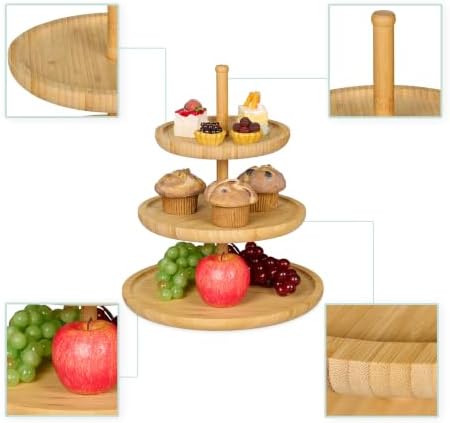 Relaxdays Bamboo Etagere: 37 cm x 30 cm Fruit Etagere Wooden with 3 Round Plates for Cookies, Sweets, Baked Goods, Party-Snacks, Nuts and More, Fruit Plate Serving Dish Tray Platter, Natural - Image 5