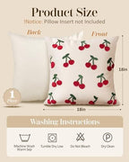 Embroidered Throw Pillow Cover 18x18 Inch - Spring Summer Boho Decorative Pillow Cover with Zipper for Living Room Couch Sofa Bed Aesthetic Design Little Cherry Cushion Pillowcase (Pack of 2) - Image 4