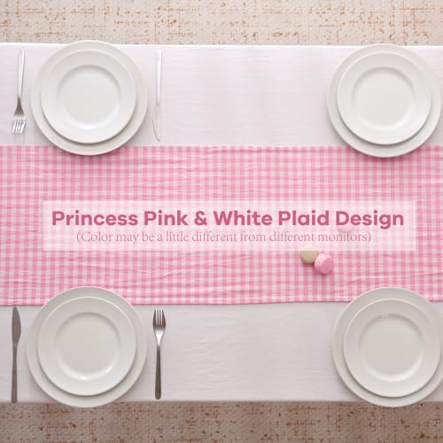 Pink White Plaid Gingham Ruffle Table Runner Cabinet Cover 13"x108" - Image 4