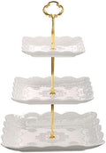 Sumerflos 3 Tier Porcelain Cupcake Stand, Tiered Serving Cake Stand, Square White Embossed Dessert Stand, Weddings Parties Pastry Serving Tray by Sumerflos