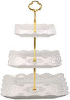 Sumerflos 3 Tier Porcelain Cupcake Stand, Tiered Serving Cake Stand, Square White Embossed Dessert Stand, Weddings Parties Pastry Serving Tray by Sumerflos