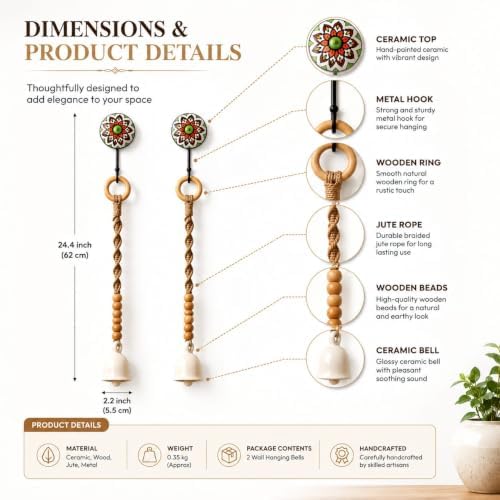 Macrame Wind Chime Wall Hanging Decor with Ceramic Bell Boho - Image 3