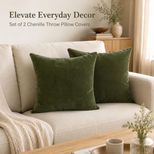 JoraLion Chenille Lumbar Pillow Covers 20x20 inch Moss Green - Image 2