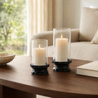 Set of 2 Black Cast Iron Hurricane Candle Holders Flower Base - Image 7