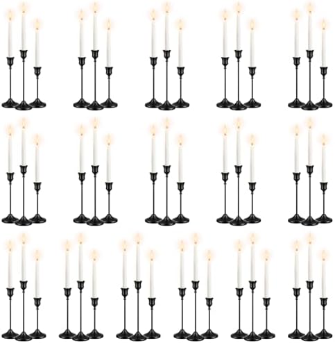 48 PCS Black Metal Taper Candle Holders Set,Brass Vintage Metal Candlestick by VZZNN