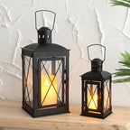TRIROCKS Set of 2 Decorative Candle Lantern 12'' & 8'' High Metal Candle Holder Hanging Lantern Perfect for Home Decor Patio Living Room Parties Events Tabletop Indoors Outdoors (Black) - Image 4